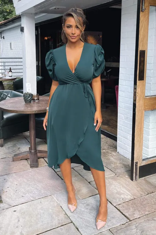 Teal Wrap Over Tie Midi Dress sold by AX Paris