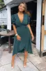 Teal Wrap Over Tie Midi Dress sold by AX Paris