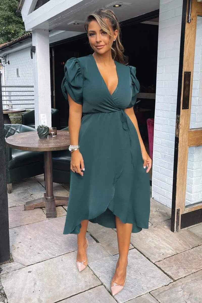 Teal Wrap Over Tie Midi Dress sold by AX Paris product image thumbnail 3