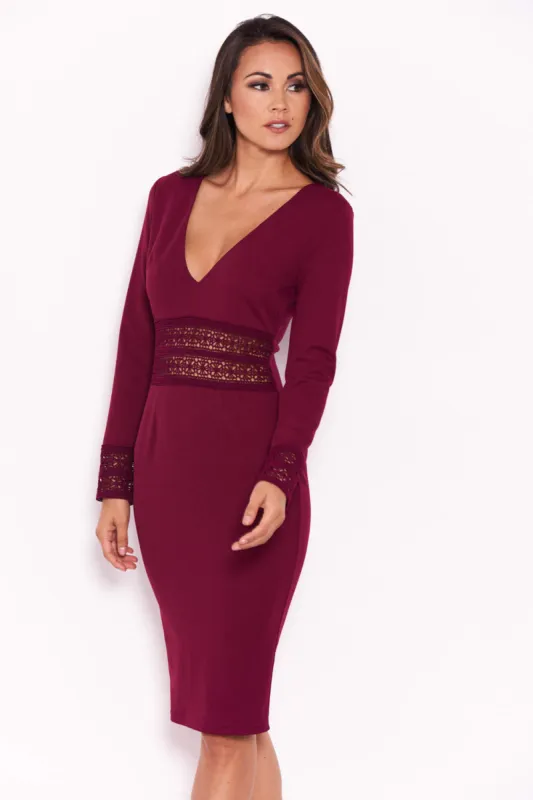 Plum Crochet Detail Bodycon Midi Dress sold by AX Paris