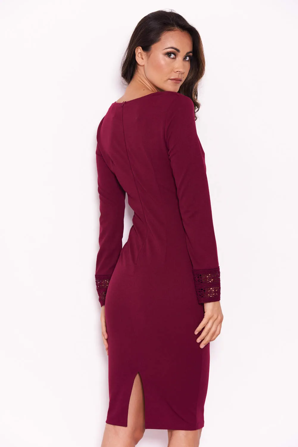 Plum Crochet Detail Bodycon Midi Dress sold by AX Paris product image thumbnail 3