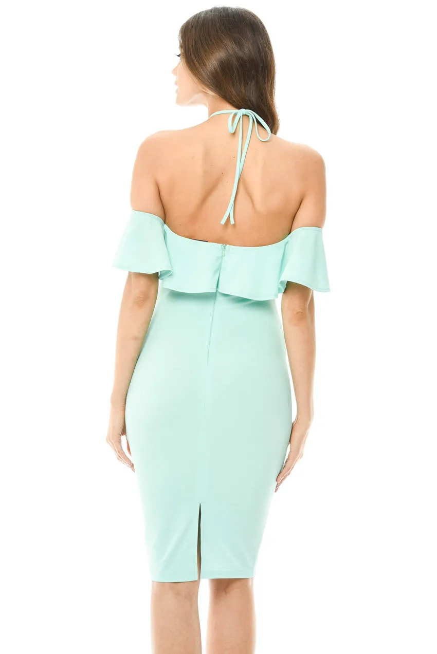 Green Tie Neck Frill Midi Dress sold by AX Paris product image thumbnail 3