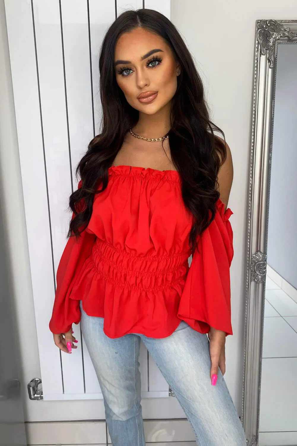 Red Square Neck Elasticated Top sold by AX Paris product image thumbnail 3