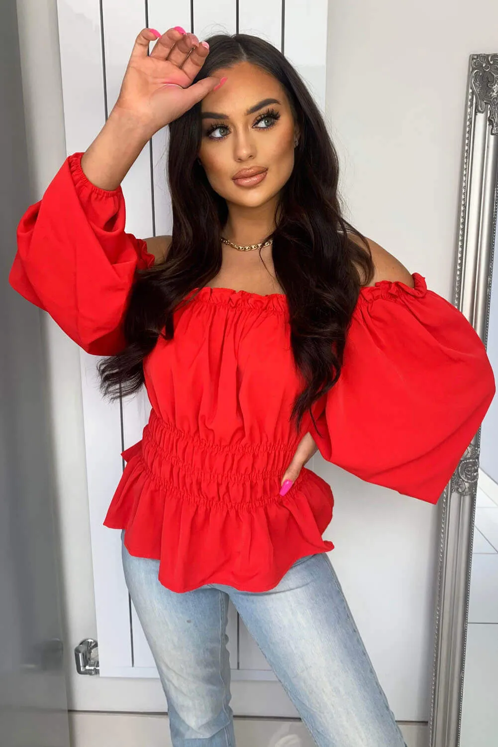 Red Square Neck Elasticated Top sold by AX Paris product image thumbnail 2