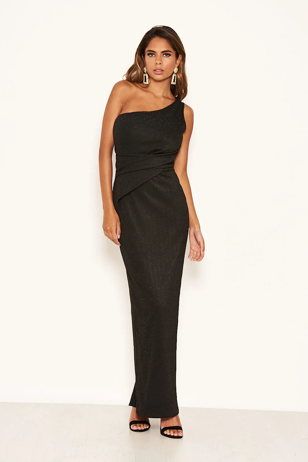 Black Glitter One Shoulder Maxi Dress sold by AX Paris product image thumbnail 3
