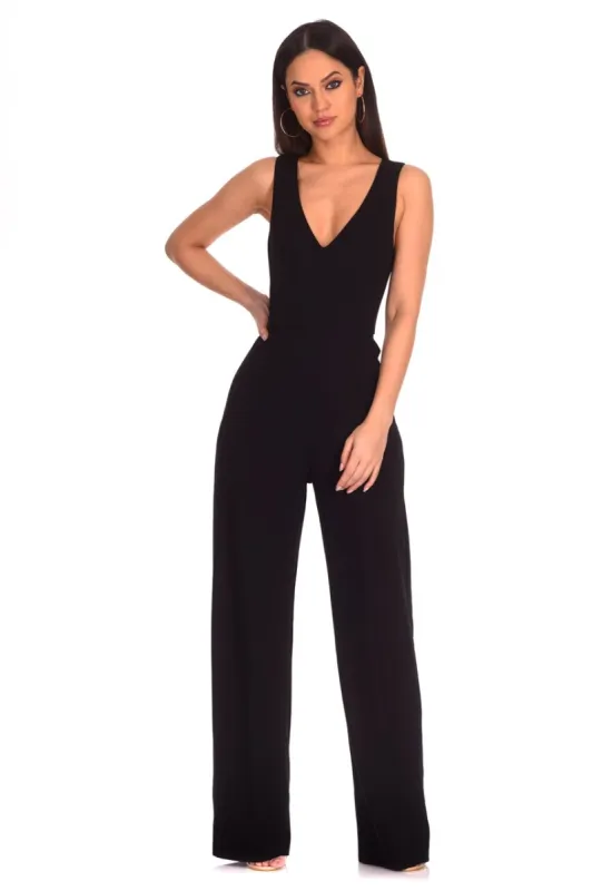 Black V Neck Jumpsuit sold by AX Paris