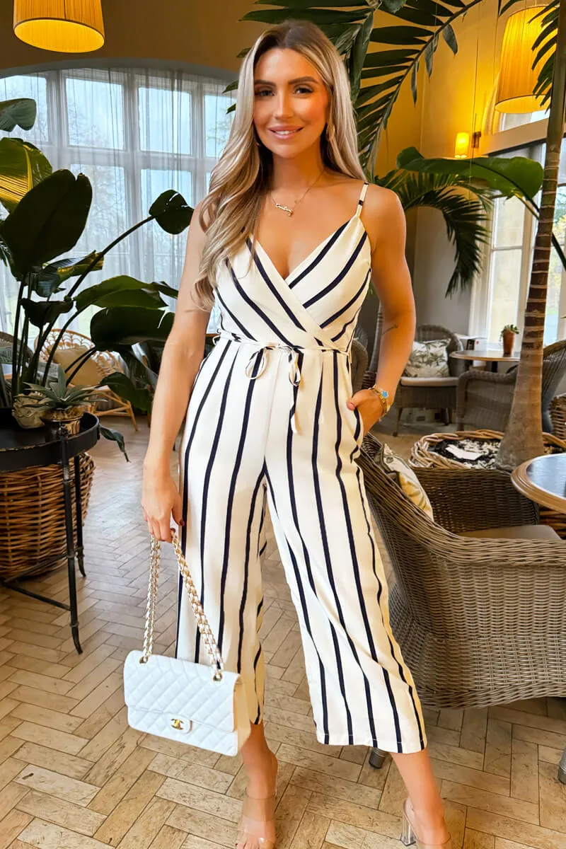Cream And Navy Striped Wrap Top Tie Waist Jumpsuit sold by AX Paris product image thumbnail 2