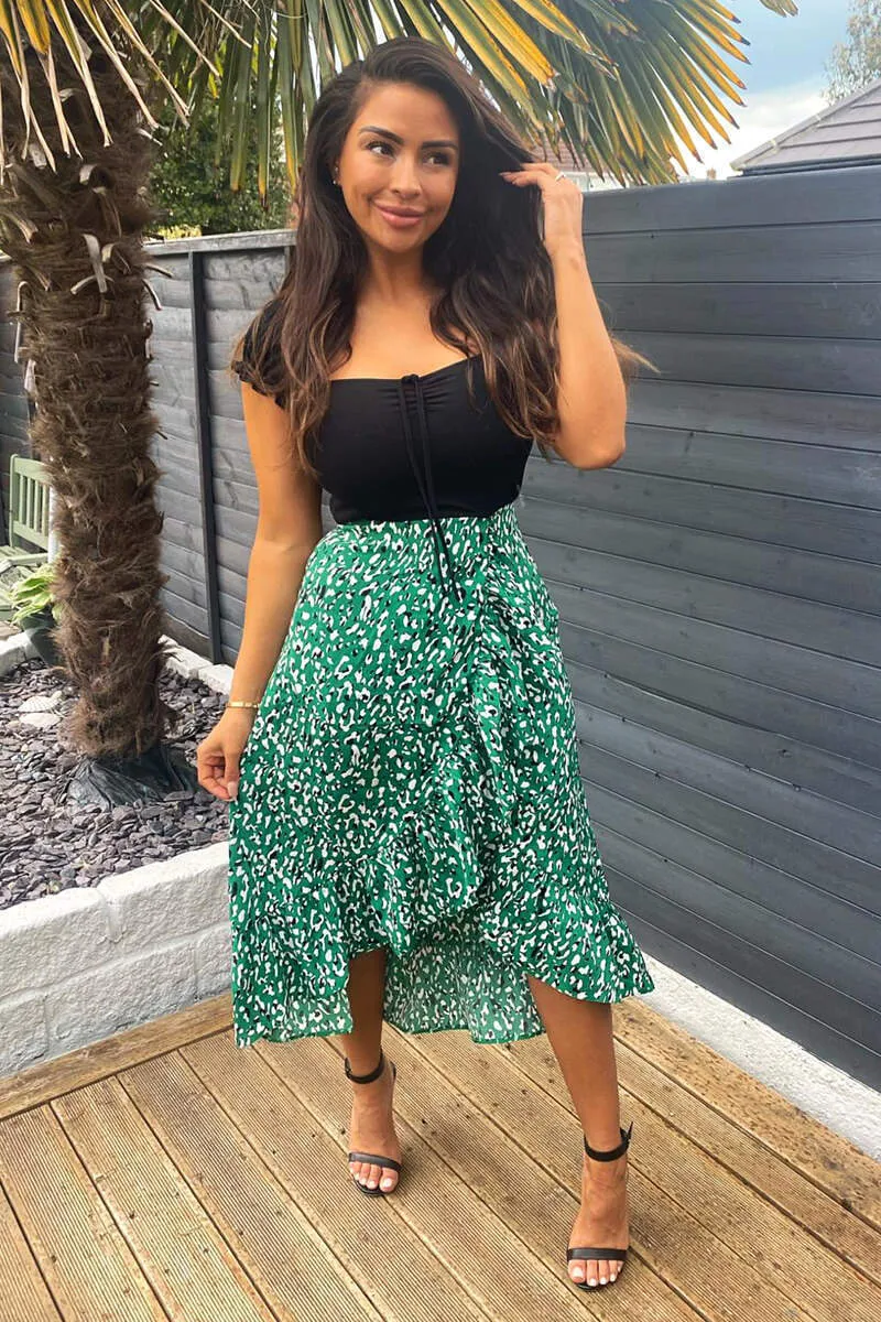 Green Printed Wrap 2 in 1 Midi Dress sold by AX Paris