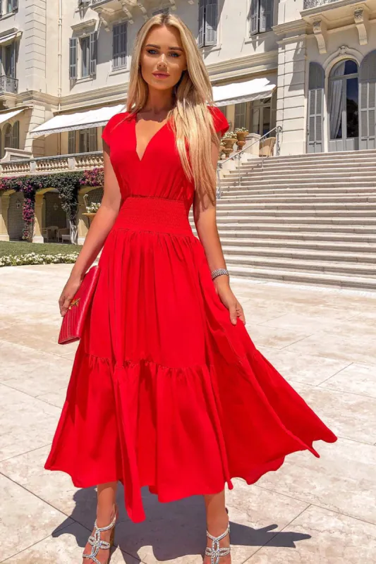 Red Elastic Waist Maxi Dress sold by AX Paris