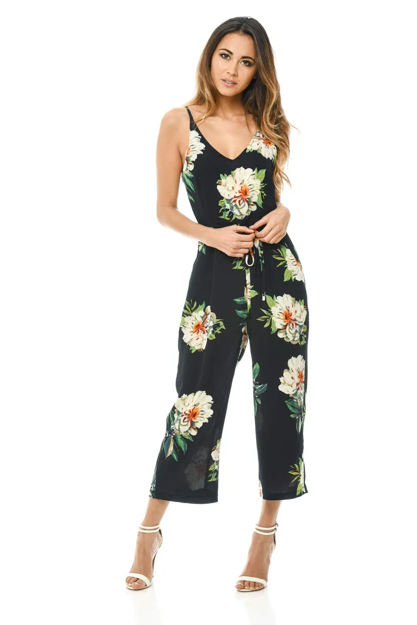 Navy Floral Printed Culotte Jumpsuit sold by AX Paris