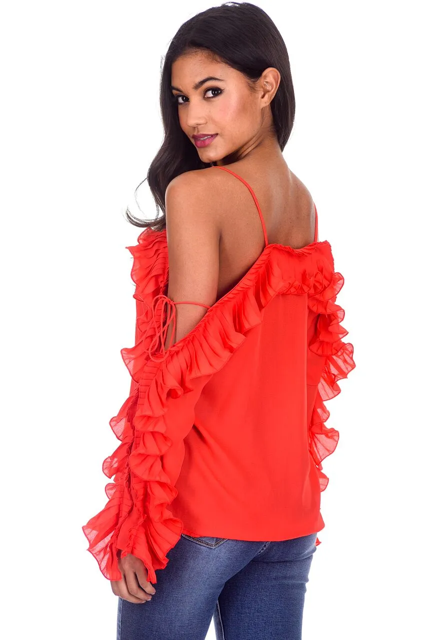 Red Frill Detail Off The Shoulder Top sold by AX Paris product image thumbnail 3