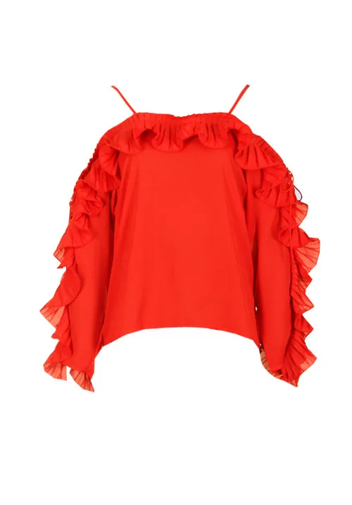 Red Frill Detail Off The Shoulder Top sold by AX Paris product image thumbnail 4