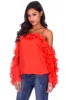 Red Frill Detail Off The Shoulder Top sold by AX Paris