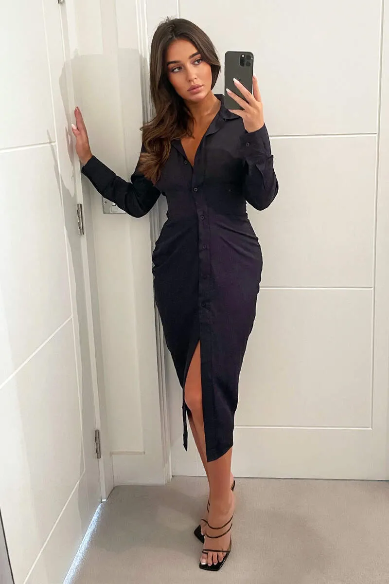 Navy Button Up Midi Dress sold by AX Paris