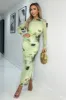 Lime Printed Mesh Overlay Long Sleeve Bodycon Midi Dress sold by AX Paris