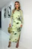 Lime Printed Mesh Overlay Long Sleeve Bodycon Midi Dress sold by AX Paris