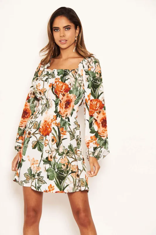 Cream Milkmaid Neck Floral Skater Dress sold by AX Paris