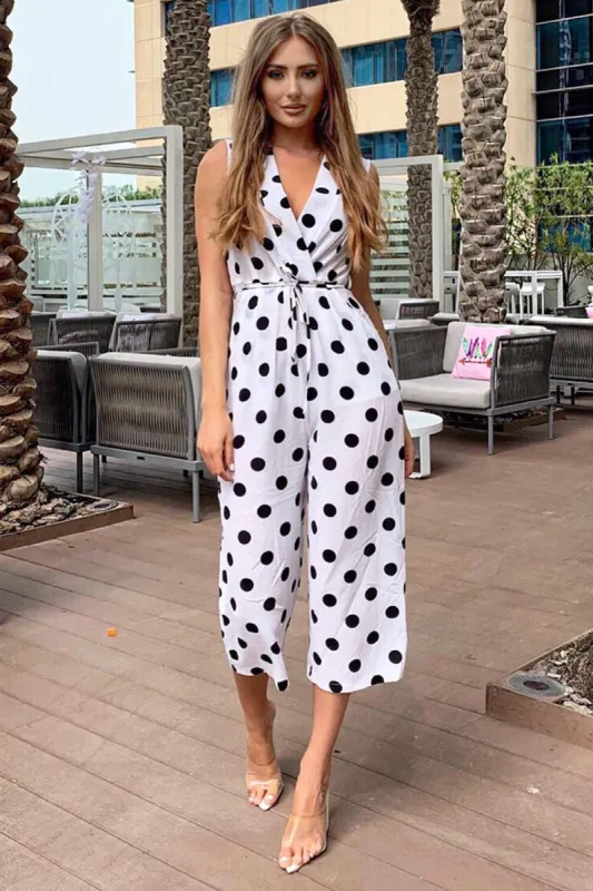 Cream Polka Dot Culotte Jumpsuit sold by AX Paris