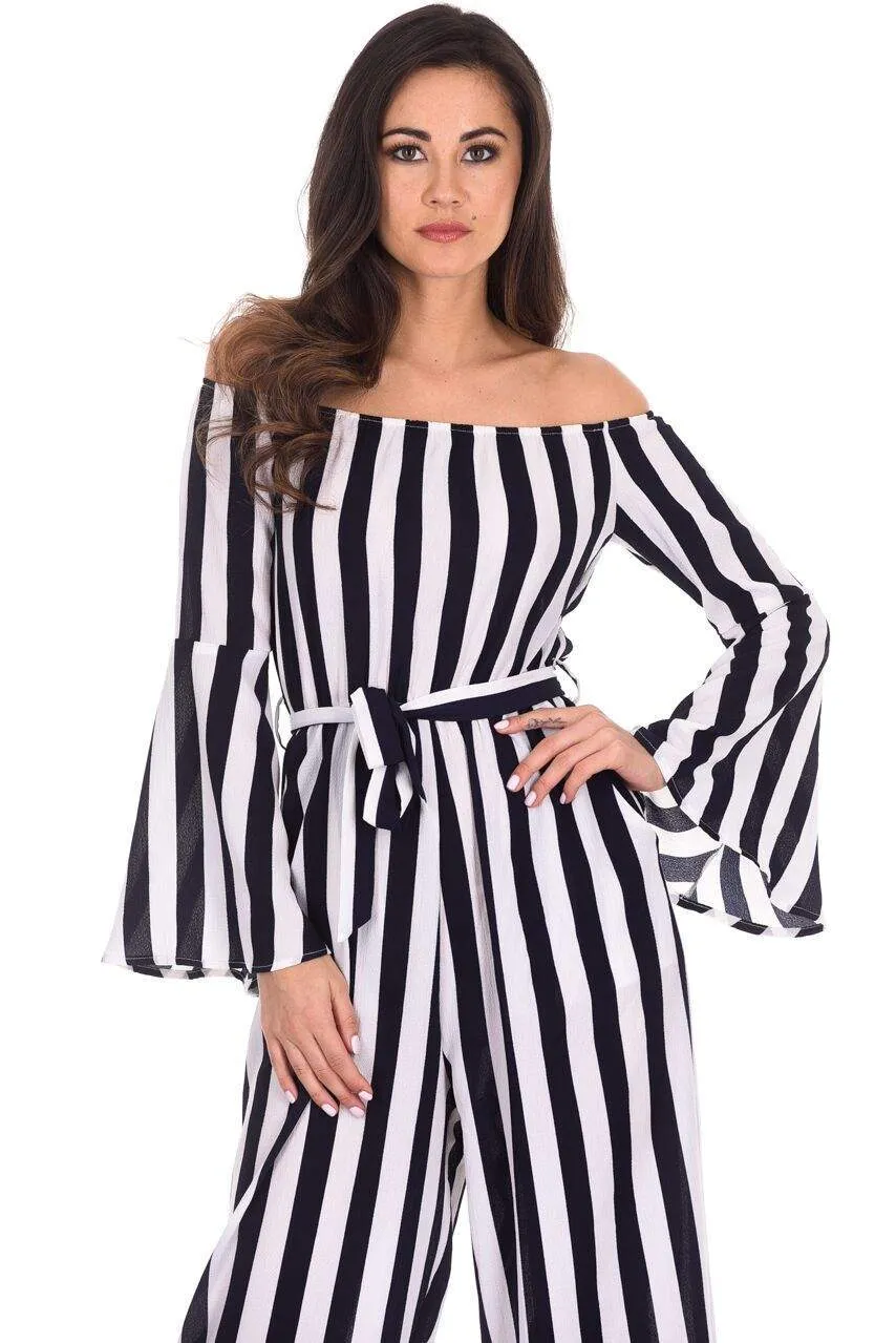 Navy Striped Off The Shoulder Jumpsuit sold by AX Paris product image thumbnail 2