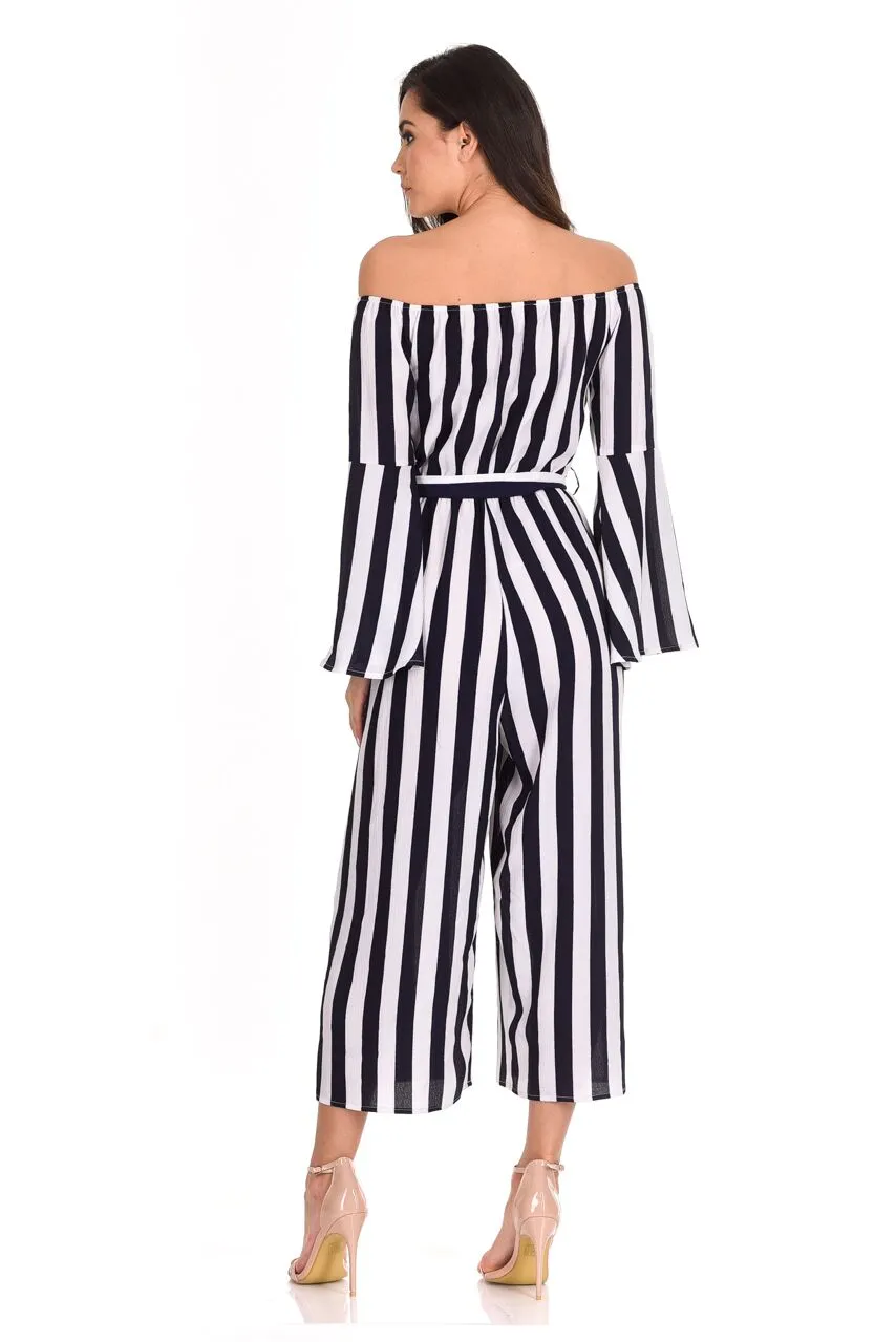 Navy Striped Off The Shoulder Jumpsuit sold by AX Paris product image thumbnail 3