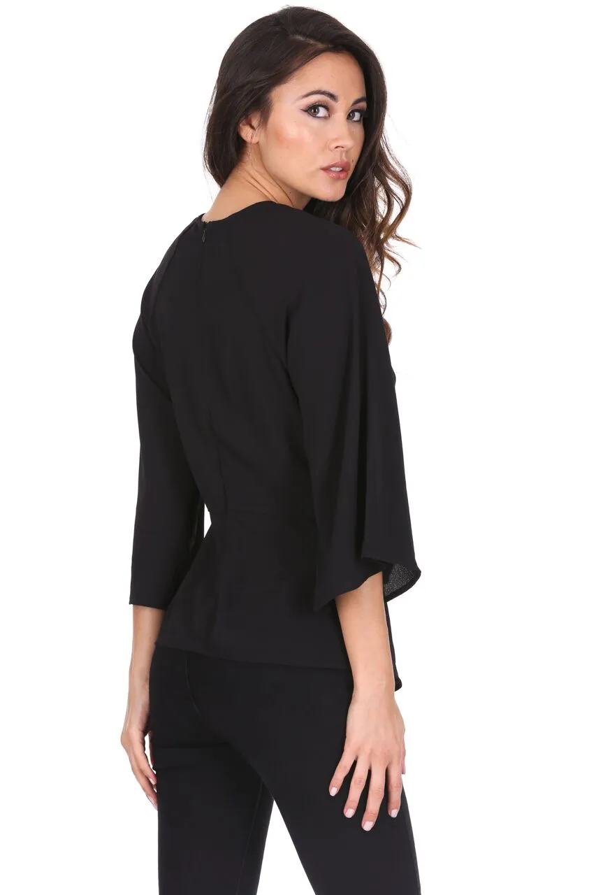 Black Tie Waist Flared Sleeve Top sold by AX Paris product image thumbnail 3
