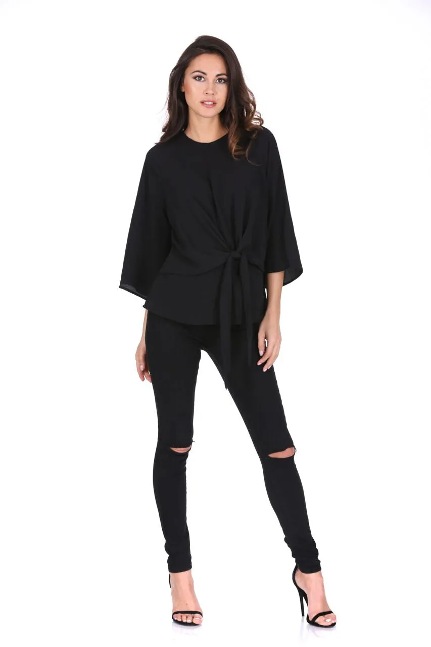 Black Tie Waist Flared Sleeve Top sold by AX Paris product image thumbnail 2