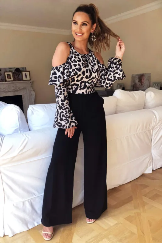 Leopard Print Cold Shoulder Jumpsuit With Ruffle Detail sold by AX Paris