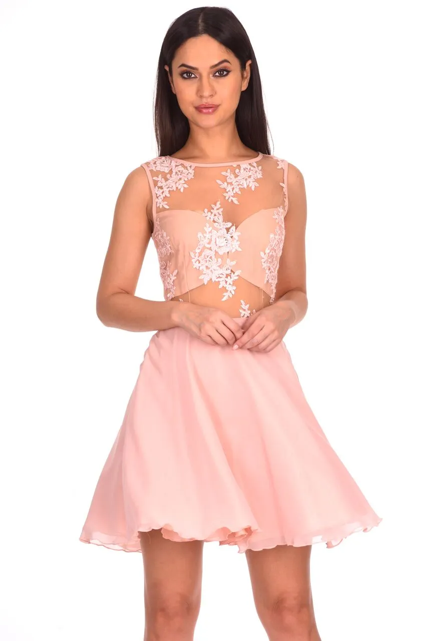 Nude Embroidered Mesh Skater Dress sold by AX Paris
