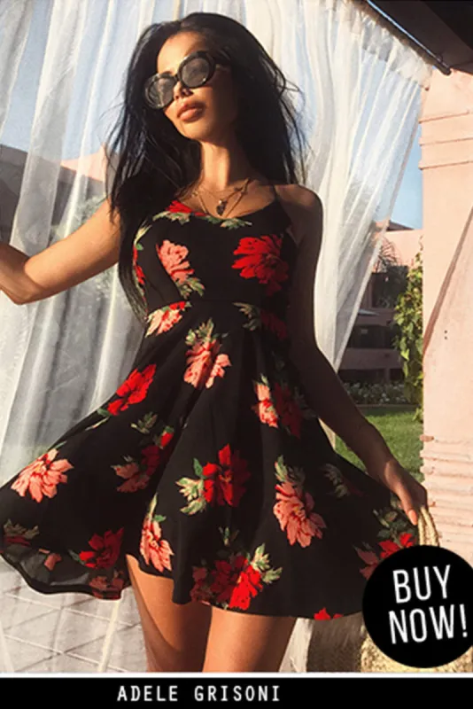Black And Red Floral Skater Dress sold by AX Paris