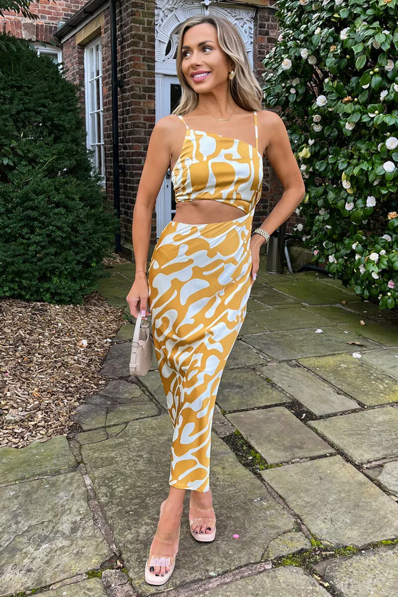 Mustard Abstract Print Asymmetric Cut Out Midi Dress sold by AX Paris product image thumbnail 3