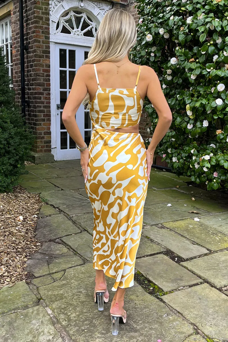 Mustard Abstract Print Asymmetric Cut Out Midi Dress sold by AX Paris product image thumbnail 5