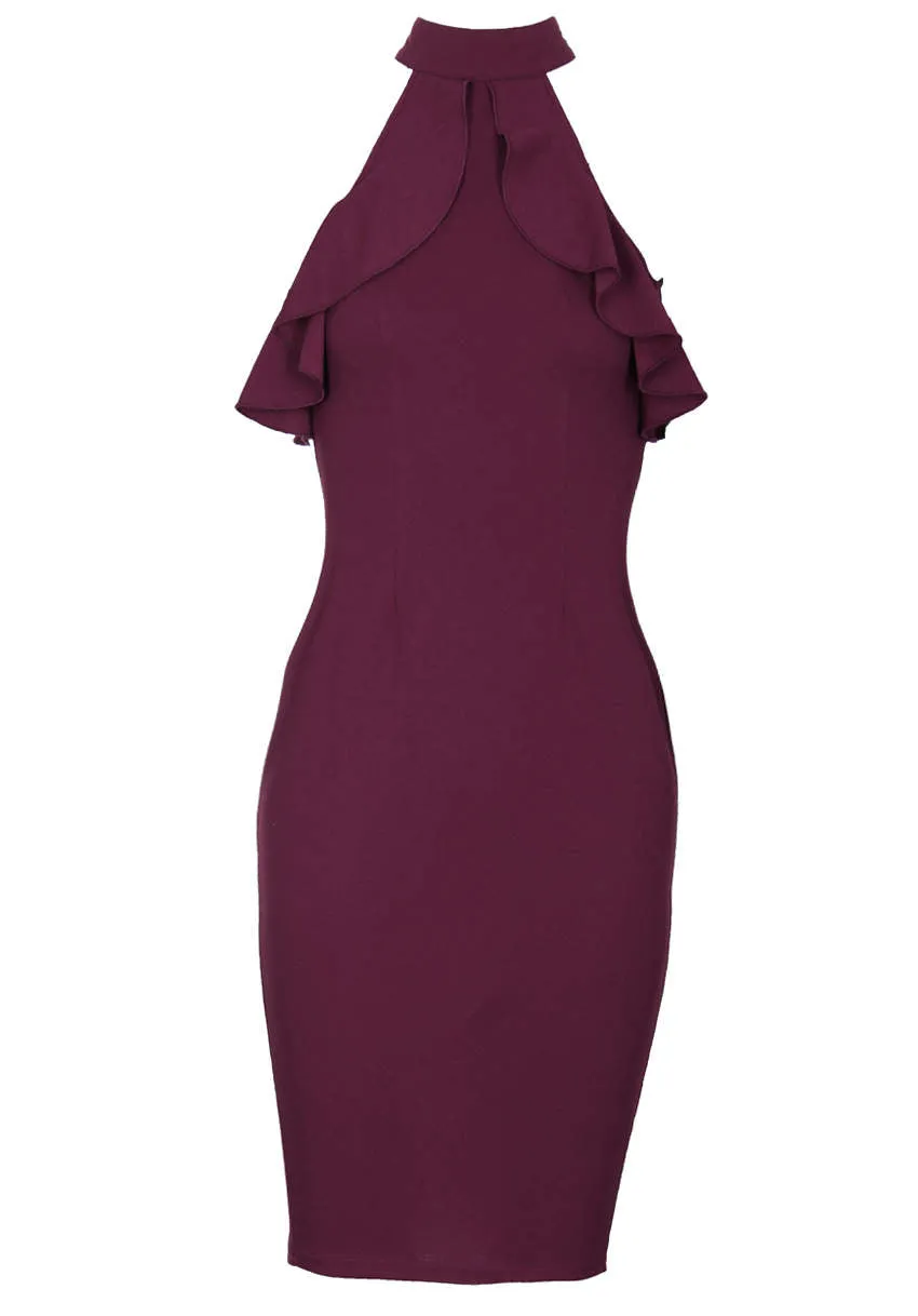 Plum High Neck Ruffled Midi Dress sold by AX Paris product image thumbnail 4