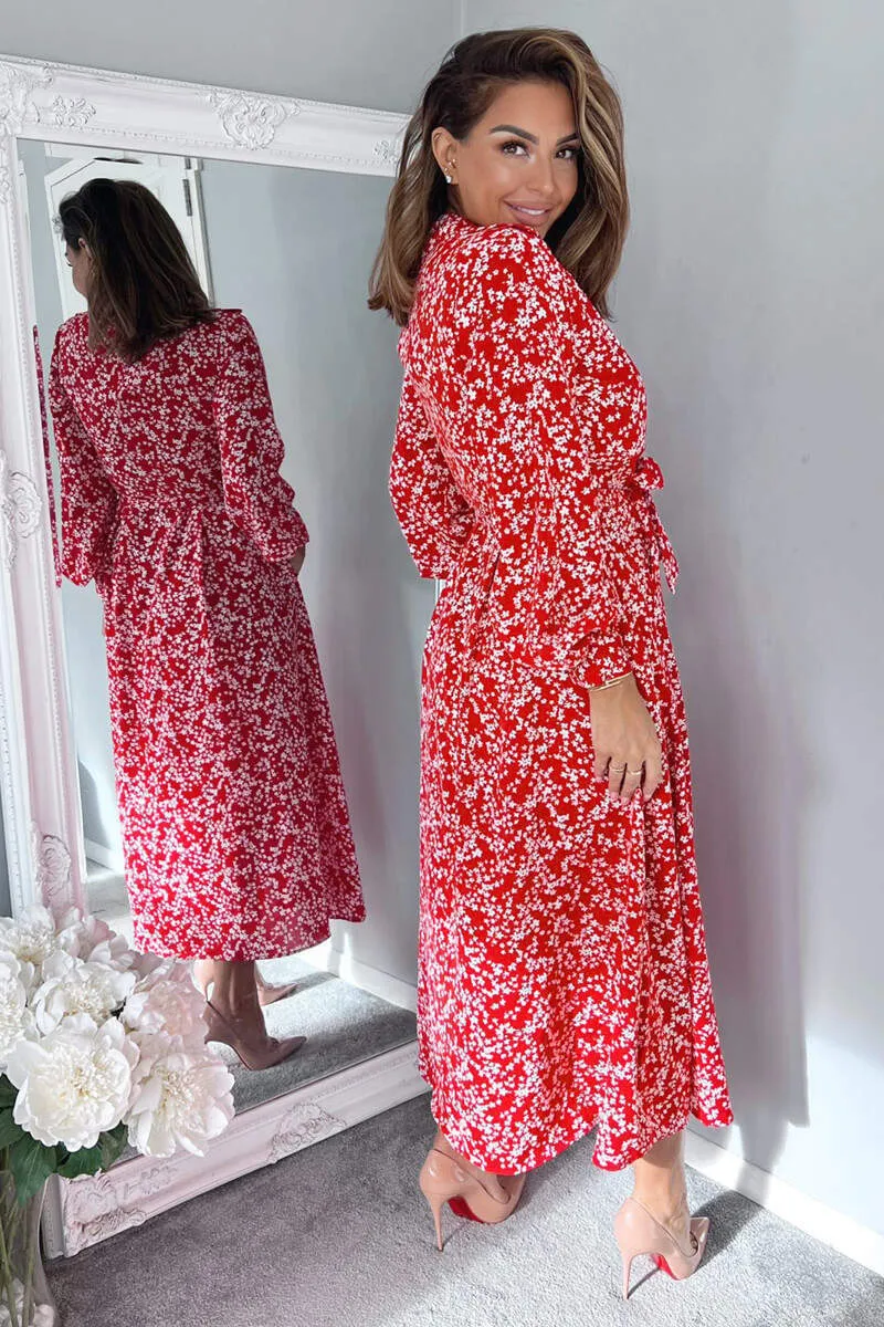 Red Floral Print Button Up Midi Shirt Dress sold by AX Paris product image thumbnail 4