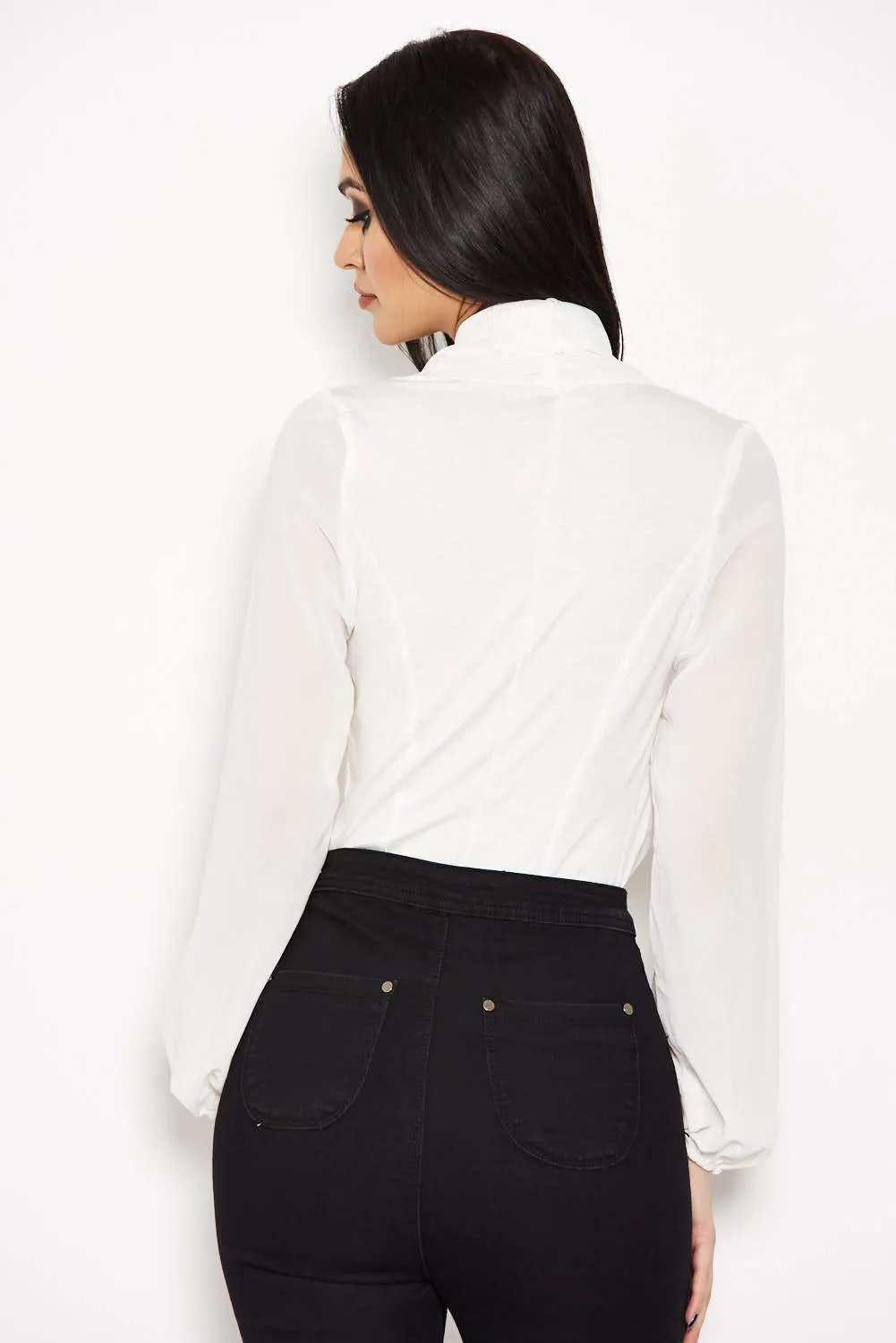 Cream Mesh Detail Sleeved Bodysuit sold by AX Paris product image thumbnail 3