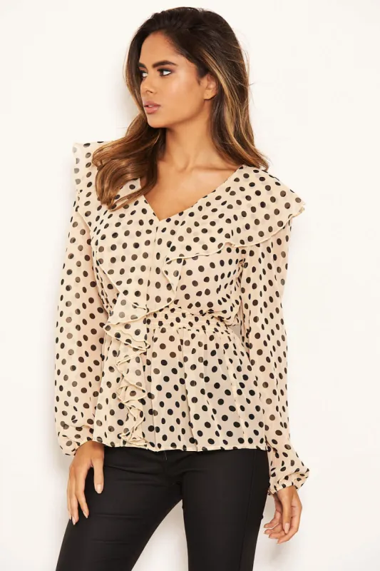 Nude Ruffle Polka Dot Top sold by AX Paris