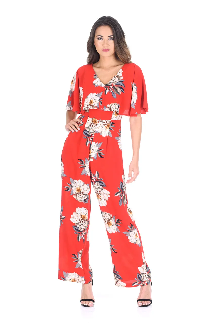 Red Floral Print Jumpsuit sold by AX Paris
