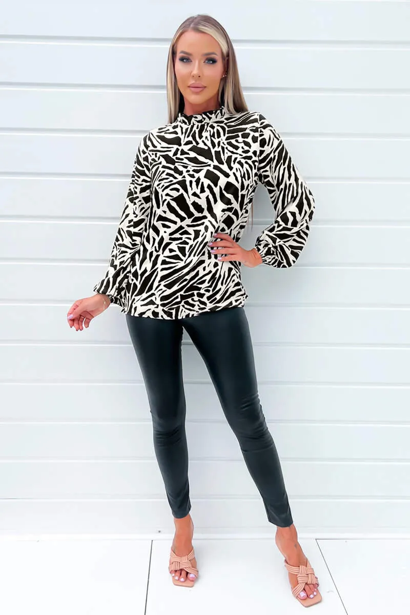 Black And Stone Printed Long Sleeve High Neck Blouse sold by AX Paris product image thumbnail 3