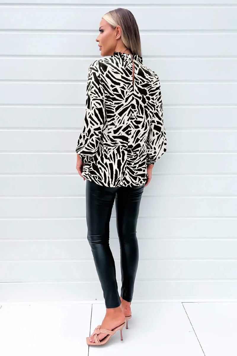 Black And Stone Printed Long Sleeve High Neck Blouse sold by AX Paris product image thumbnail 4