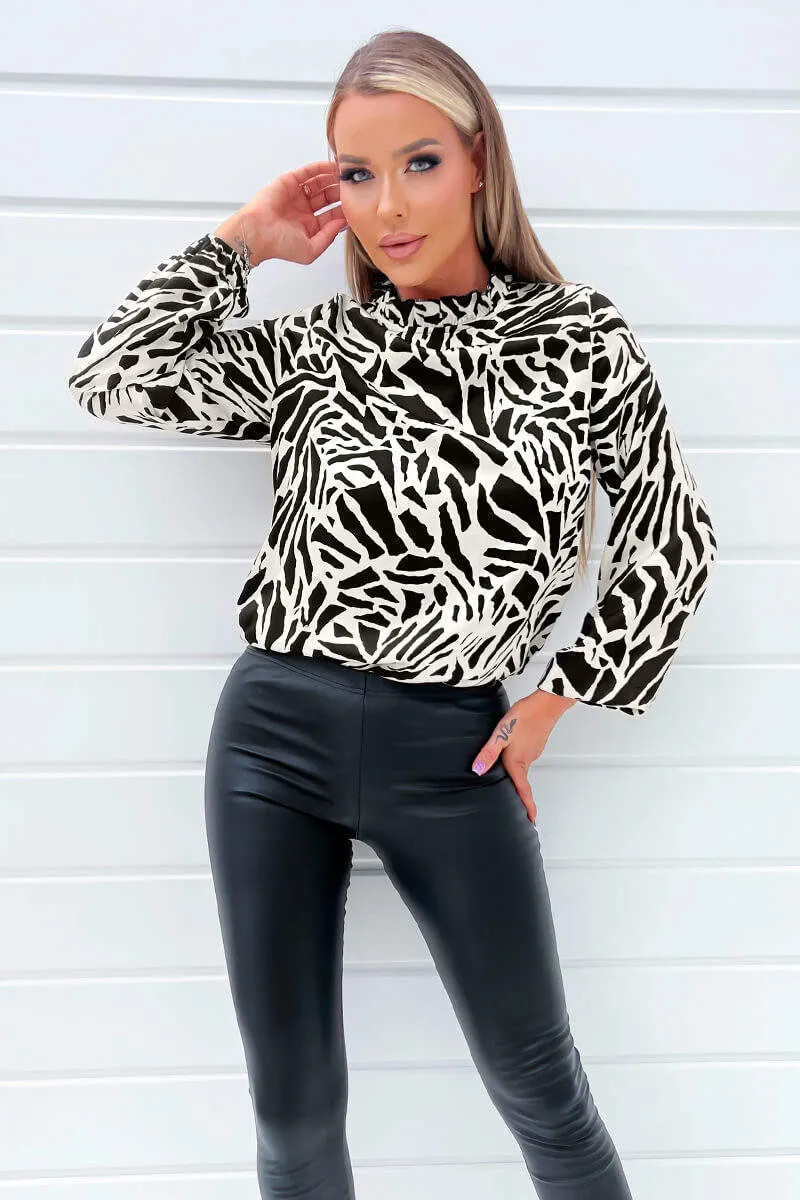 Black And Stone Printed Long Sleeve High Neck Blouse sold by AX Paris product image thumbnail 2