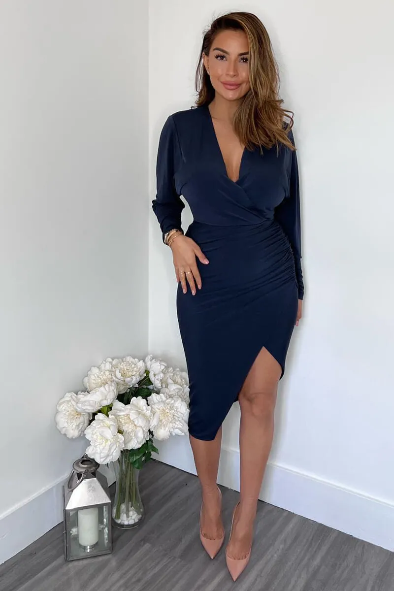 Navy Ruched Side Wrap Top Midi Dress sold by AX Paris product image thumbnail 2