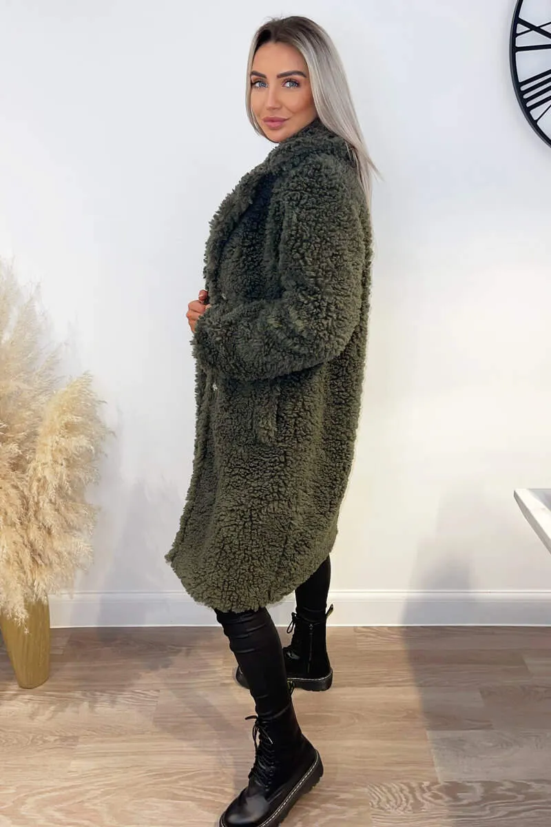 Khaki Long Line Teddy Faux Fur Coat sold by AX Paris product image thumbnail 3