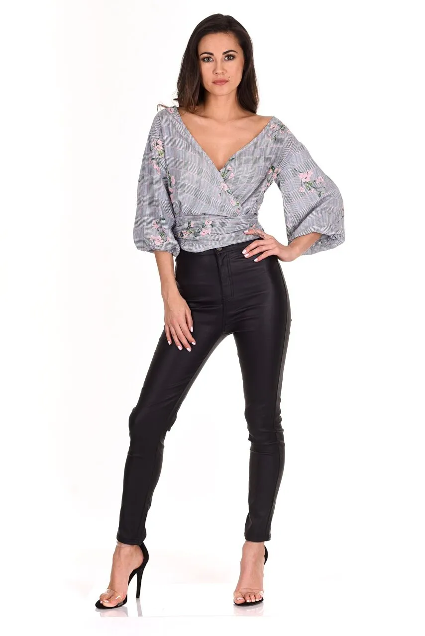 Black Floral Checked Tie Top sold by AX Paris product image thumbnail 2