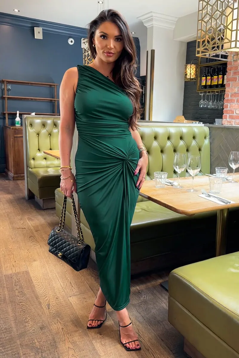 Teal One Shoulder Knot Skirt Midi Dress sold by AX Paris product image thumbnail 2