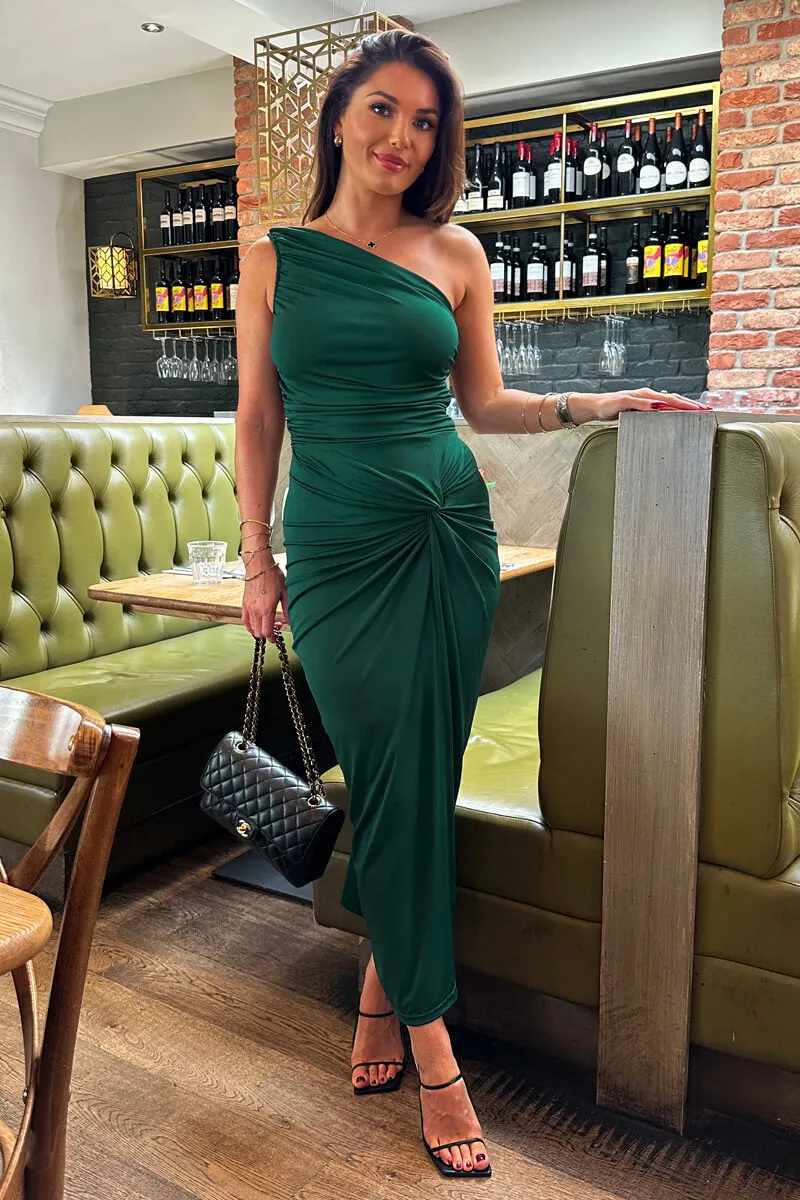 Teal One Shoulder Knot Skirt Midi Dress sold by AX Paris product image thumbnail 3