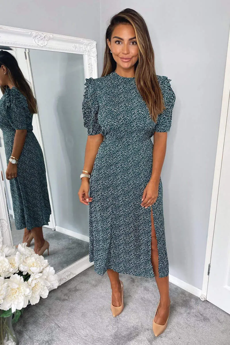 Forest Green Printed Pleated Sleeve Midi Dress sold by AX Paris product image thumbnail 3