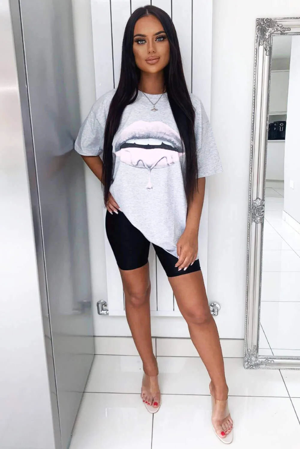 Grey Pink Lip T-Shirt sold by AX Paris product image thumbnail 2