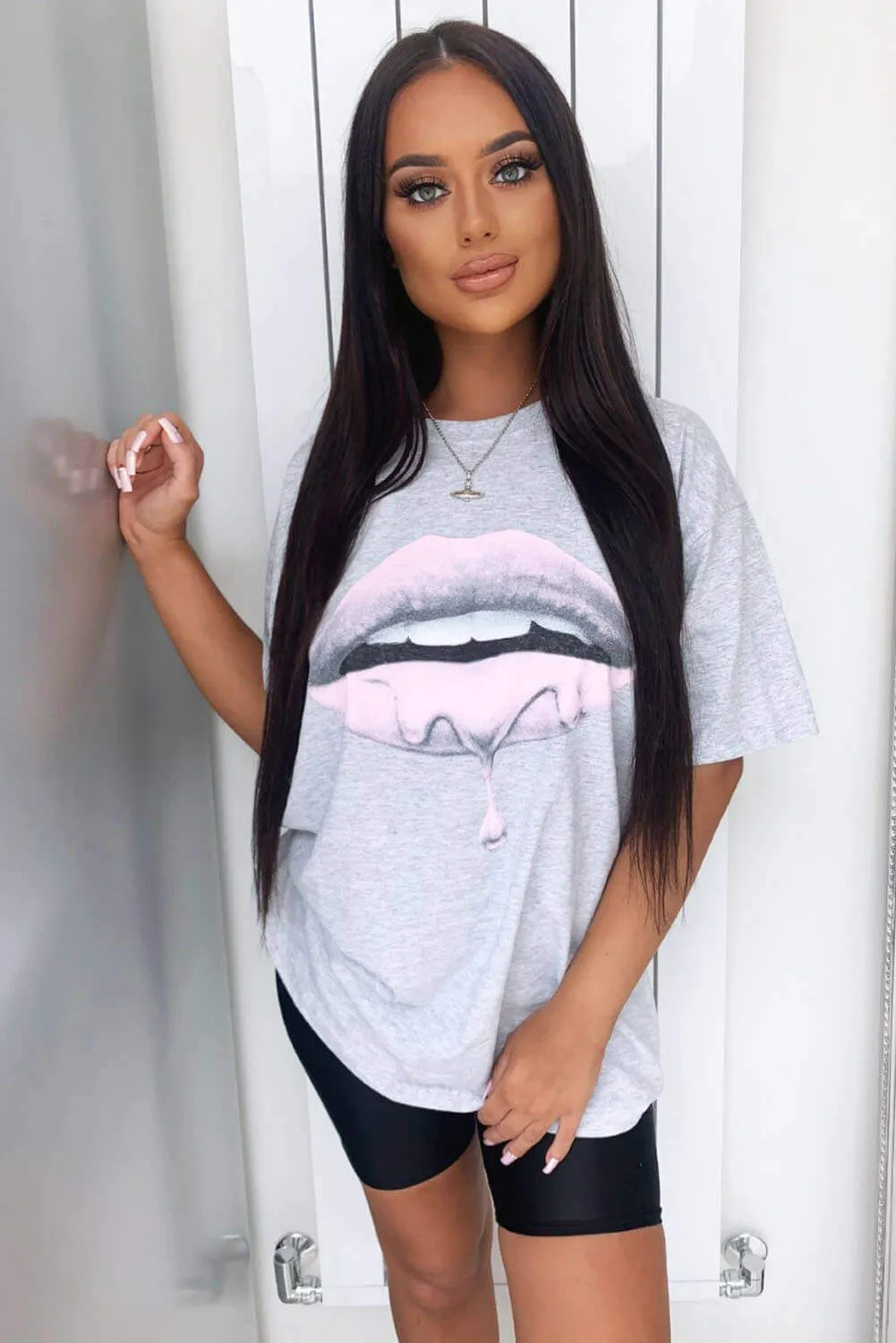 Grey Pink Lip T-Shirt sold by AX Paris product image thumbnail 3