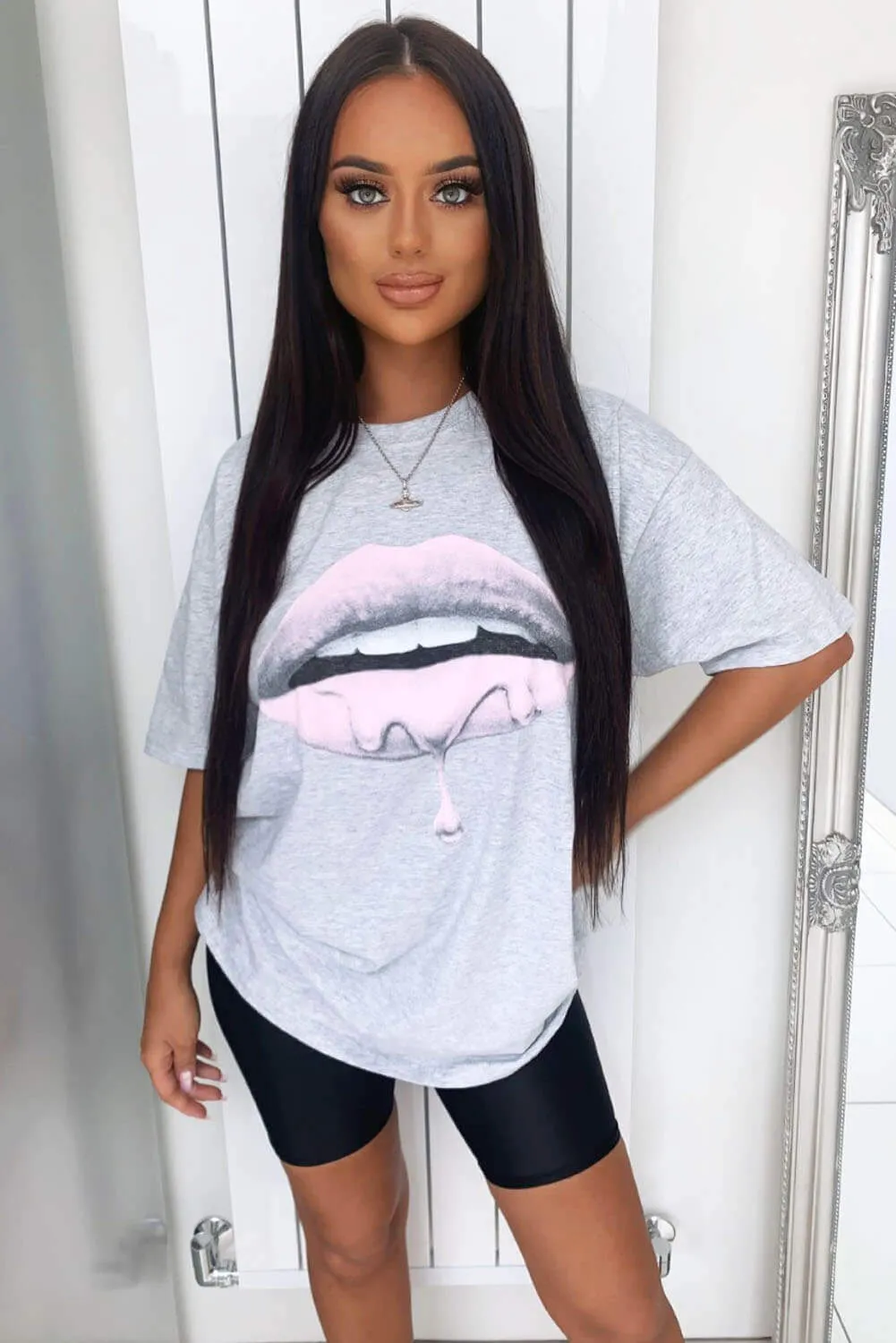 Grey Pink Lip T-Shirt sold by AX Paris