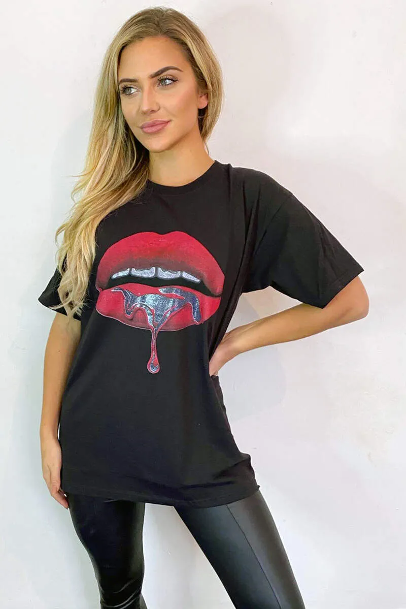 Black Red Lips T-Shirt sold by AX Paris product image thumbnail 5