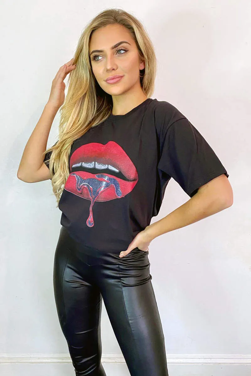 Black Red Lips T-Shirt sold by AX Paris product image thumbnail 2
